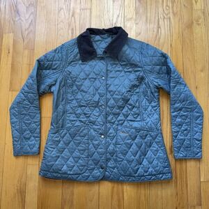Barbour Chore Jacket Womens 12 Blue Annandale Quilted Snap Front Corduroy Collar